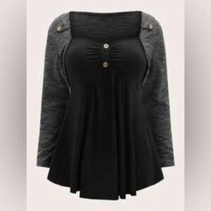 Black and Gray Button-Accent Top 3x